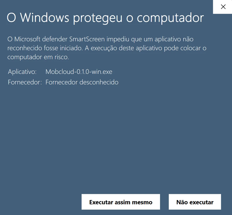 Janela do Windows SmartScreen com o botão Executar mesmo assim visível